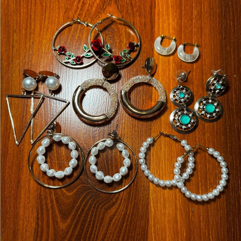 Assorted Gold Statement Hoop And Dangle Earrings … - image 1